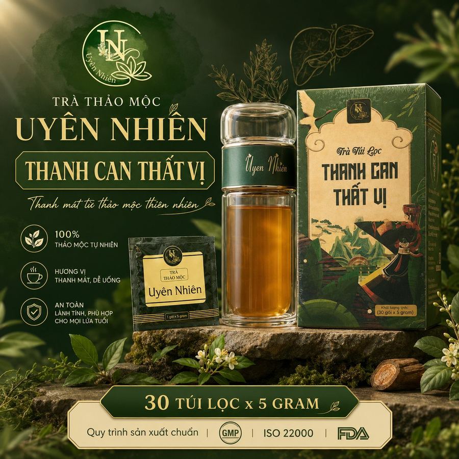 Trà thảo mộc Uyên Nhiên — Thanh Can Thất Vị, hộp 30 túi lọc x 5 gram